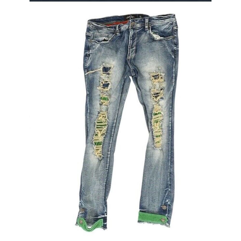 Frost Originals Jeans Mens Blue Distressed 36 X 33 Slim